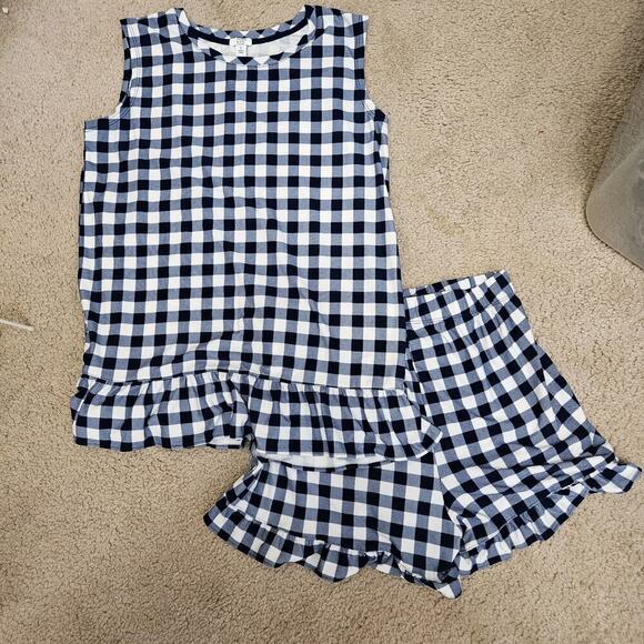 crown & ivy Other - Crown & Ivy Ruffle Checked PJ Set Blue & White 2pc Tank Top Shorts Womens Sz S